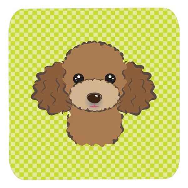 Carolines Treasures 3.5 x 3.5 In. Checkerboard Lime Green Chocolate Brown Poodle Foam Coasters, 4PK - BB1318FC