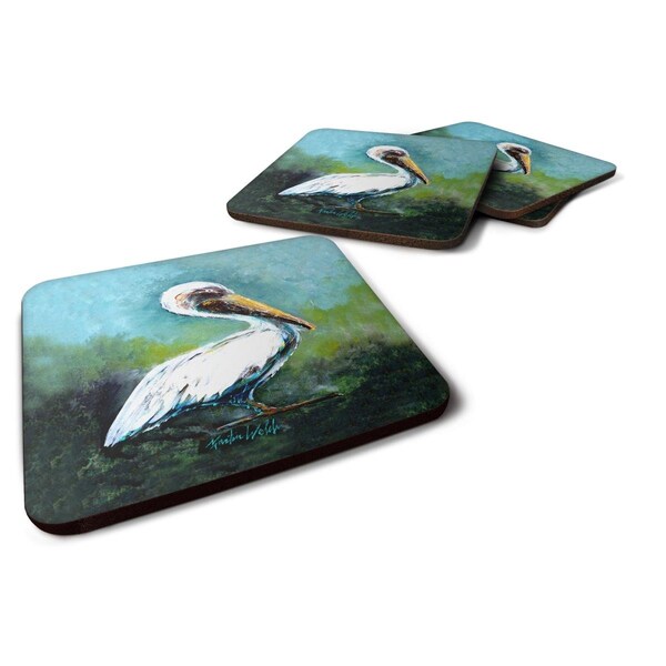 Carolines Treasures Blue Stand White Pelican Foam Coasters - Set of 4 - MW1309FC