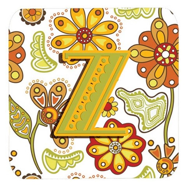 Carolines Treasures Letter Z Floral Mustard And Green Foam Coasters- Set of 4 - CJ2003-ZFC