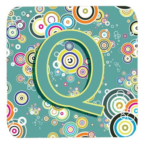 Carolines Treasures Letter Q Circle Circle Teal Initial Alphabet Foam Coasters- Set of 4 - CJ2015-QFC