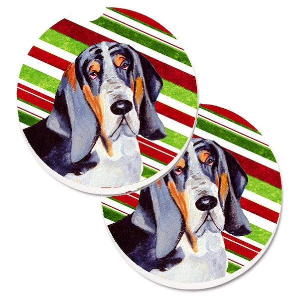 Carolines Treasures Basset Hound Candy Cane Holiday Christmas Cup Holder Car Coaster, 2PK - LH9237CARC
