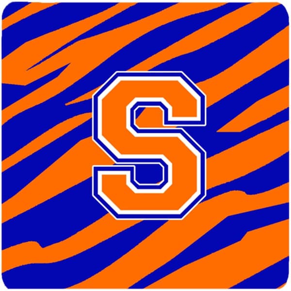 Carolines Treasures Monogram - Tiger Stripe - Blue Orange Foam Coasters- Initial Letter S, 3.5 x 3.5 in., 4PK - CJ1023-SFC