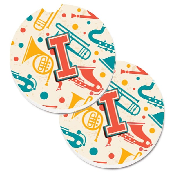 Carolines Treasures Letter I Retro Teal Orange Musical Instruments Initial Cup Holder Car Coaster, 2PK - CJ2001-ICARC