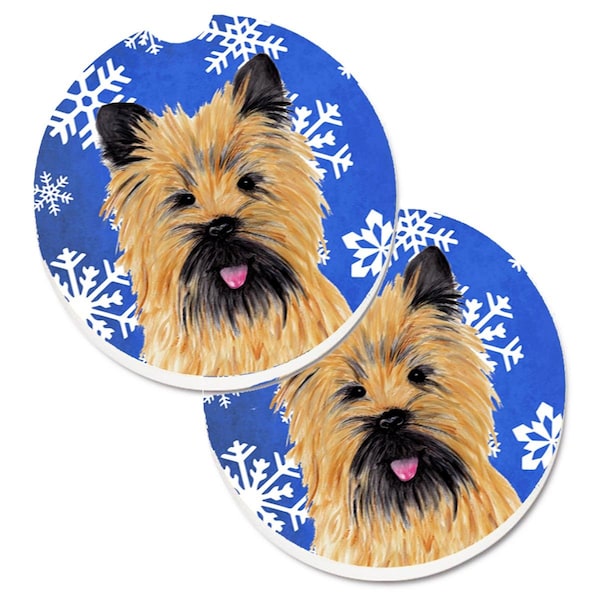 Carolines Treasures Cairn Terrier Winter Snowflakes Holiday Cup Holder Car Coaster, 2PK - SC9375CARC