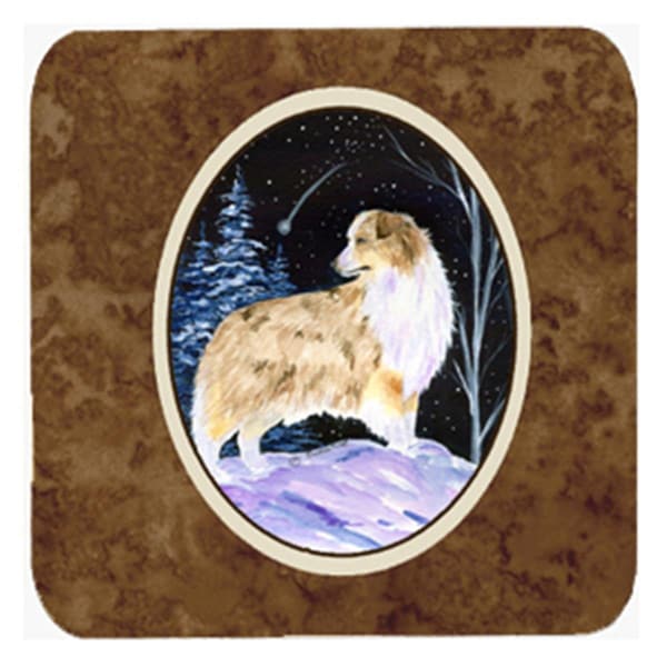 Carolines Treasures Starry Night Australian Shepherd Foam Coasters- 3.5 x 3.5 In., 4PK - SS8359FC
