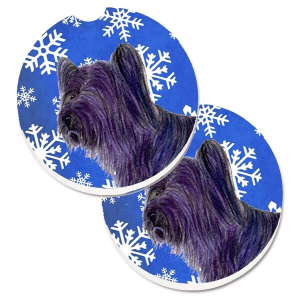 Carolines Treasures Skye Terrier Winter Snowflakes Holiday Cup Holder Car Coaster, 2PK - SS4601CARC