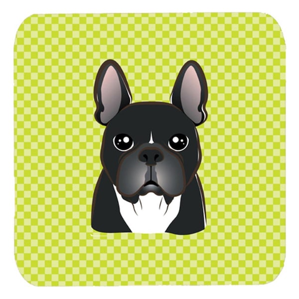 Carolines Treasures 3.5 x 3.5 In. Checkerboard Lime Green French Bulldog Foam Coasters, 4PK - BB1289FC