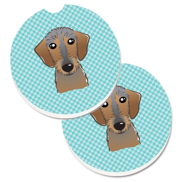 Carolines Treasures Checkerboard Blue Wirehaired Dachshund Cup Holder Car Coaster, 2PK - BB1171CARC