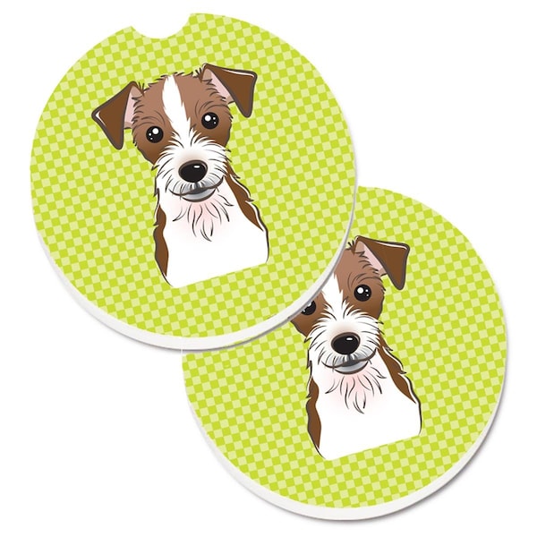 Carolines Treasures Checkerboard Lime Green Jack Russell Terrier Cup Holder Car Coaster, 2PK - BB1264CARC