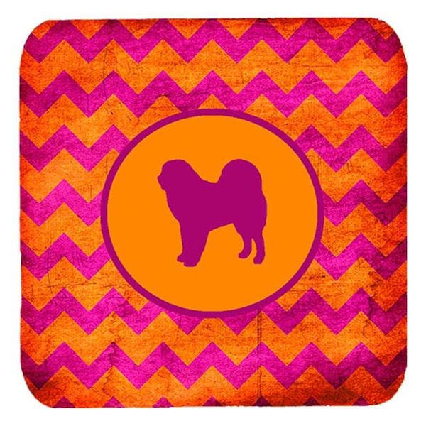 Carolines Treasures Tibetan Mastiff Chevron Pink And Orange Foam Coasters, 3.5 x 3.5 in., 4PK - SDK1095-B-FC