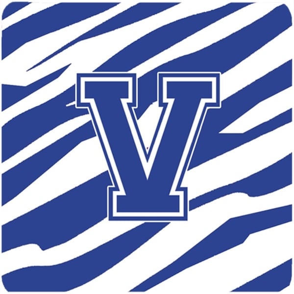 Carolines Treasures Monogram - Tiger Stripe Blue and White Foam Coasters Initial Letter V, 4PK - CJ1034-VFC