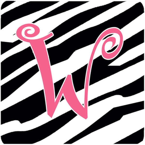 Carolines Treasures Monogram - Zebra Stripe And Pink Foam Coasters, Initial Letter W, 4PK - CJ1037-WFC