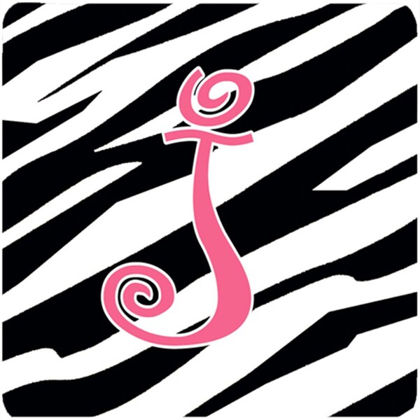 Carolines Treasures Monogram - Zebra Stripe And Pink Foam Coasters, Initial Letter J, 4PK - CJ1037-JFC
