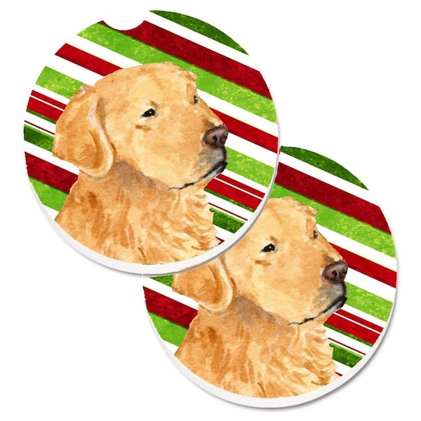 Carolines Treasures Golden Retriever Candy Cane Holiday Christmas Cup Holder Car Coaster, 2PK - SS4545CARC