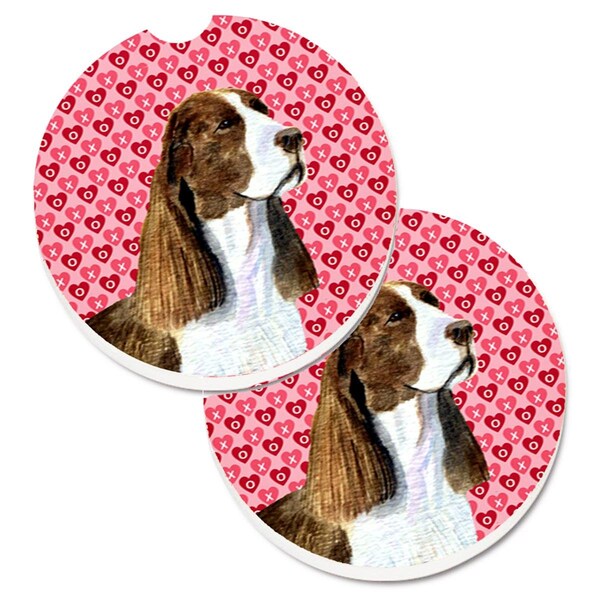 Carolines Treasures Springer Spaniel Hearts Love Valentines Day Cup Holder Car Coaster, 2PK - SS4513CARC