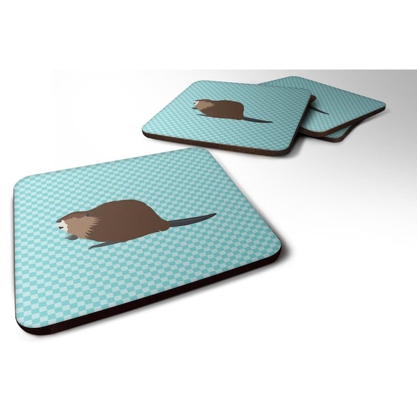 Carolines Treasures Eurasian Beaver Blue Check Foam Coaster, Set of 4 - BB8047FC