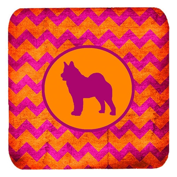 Carolines Treasures Norwegian Elkhound Chevron Pink And Orange Foam Coasters- Set of 4 - SDK1142-B-FC