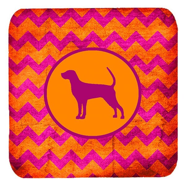 Carolines Treasures Coonhound Chevron Pink And Orange Foam Coasters- Set of 4 - SDK1118-B-FC