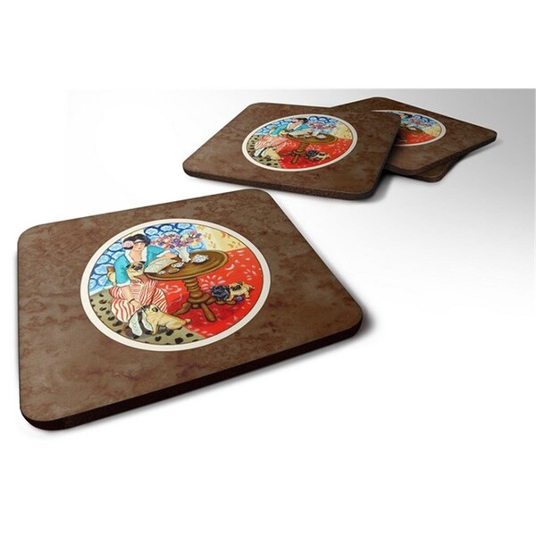 Carolines Treasures Lady with Her Pug Foam Coaster, 3.5 x 0.25 x 3.5 in. - Set of 4 - 7259FC