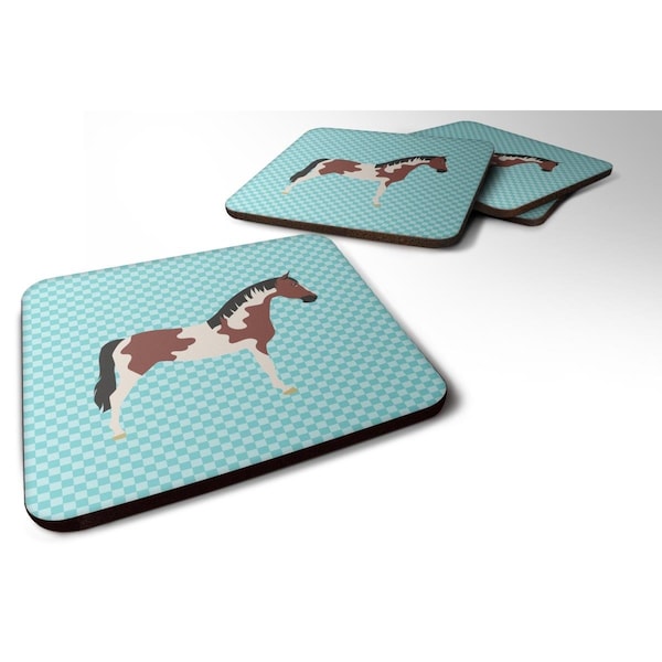 Carolines Treasures Pinto Horse Blue Check Foam Coaster, Set of 4 - BB8081FC