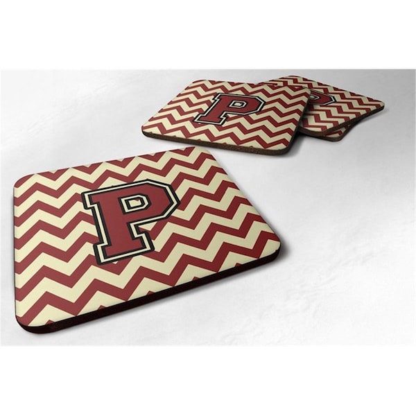 Carolines Treasures Letter P Chevron Maroon and Gold Foam Coaster, Set of 4 - CJ1061-PFC