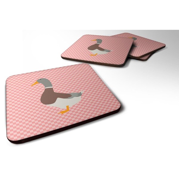 Carolines Treasures Saxony Sachsenente Duck Pink Check Foam Coaster, Set of 4 - BB7863FC
