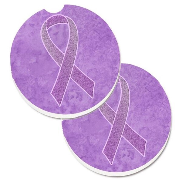 Carolines Treasures Carolines Treasures AN1200CARC Lavender Ribbon for All Cancer Awareness Set of 2 Cup Holder Car Coaster - AN1200CARC
