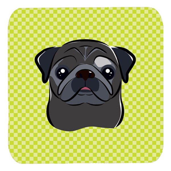 Carolines Treasures 3.5 x 3.5 In. Checkerboard Lime Green Black Pug Foam Coasters- Set of 4 - BB1325FC