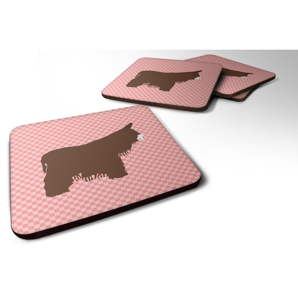 Carolines Treasures Poitou Poiteuin Donkey Pink Check Foam Coaster, Set of 4 - BB7852FC