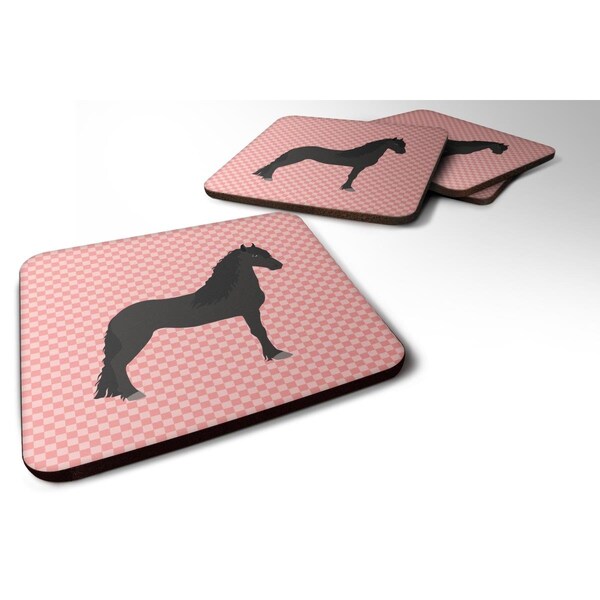 Carolines Treasures Friesian Horse Pink Check Foam Coaster, Set of 4 - BB7915FC