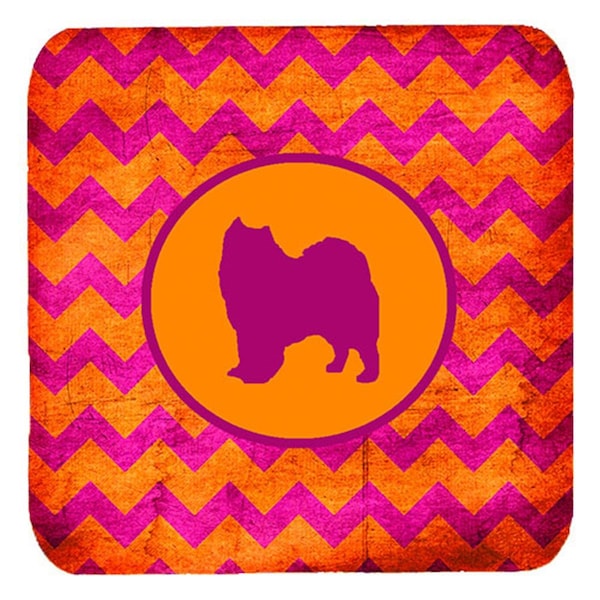 Carolines Treasures Samoyed Chevron Pink And Orange Foam Coasters- Set of 4 - SDK1093-B-FC
