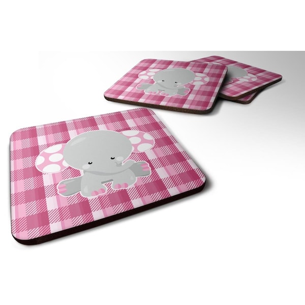 Carolines Treasures Elephant Pink Gingham Foam Coasters - Set of 4 - BB6952FC