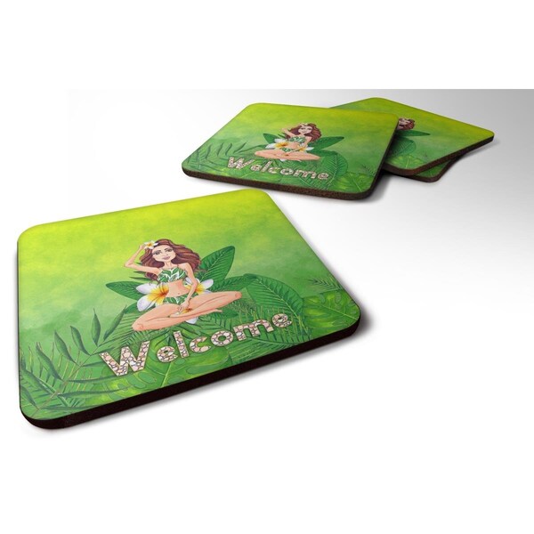 Carolines Treasures Welcome Lady in Bikini Summer Foam Coasters - Set of 4 - BB7457FC