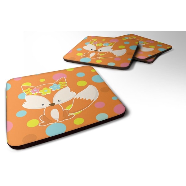 Carolines Treasures Baby Fox Flowerchild Polkadots Foam Coasters - Set of 4 - BB7091FC