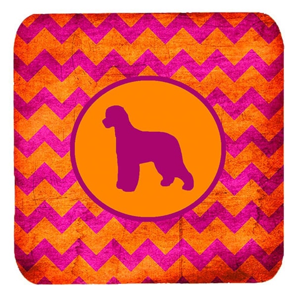 Carolines Treasures Irish Water Spaniel Chevron Pink And Orange Foam Coasters- Set of 4 - SDK1040-B-FC