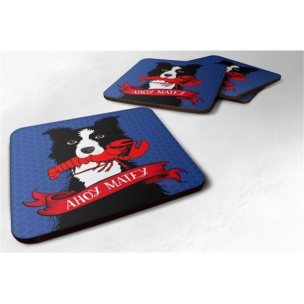 Carolines Treasures Ahoy Matey Nautical Border Collie Foam Coasters, Set of 4 - VHA3011FC