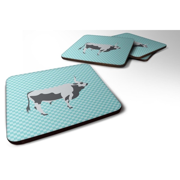 Carolines Treasures Hungarian Grey Steppe Cow Blue Check Foam Coaster, Set of 4 - BB7998FC