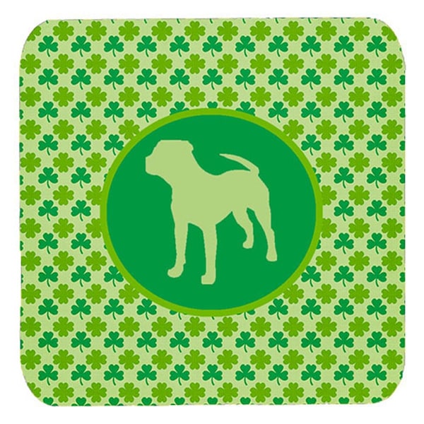 Carolines Treasures Pit Bull Lucky Shamrock Foam Coasters- Set of 4 - SDK1153-C-FC
