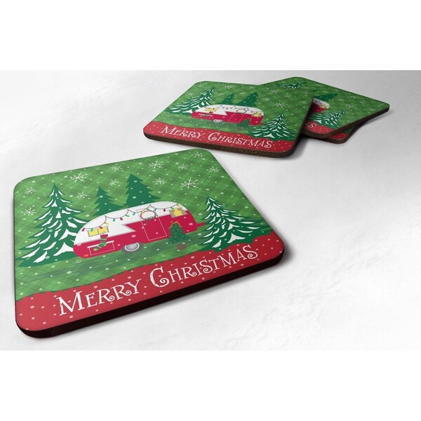 Carolines Treasures Christmas Vintage Glamping Trailer Foam Coasters - Set of 4 - VHA3018FC