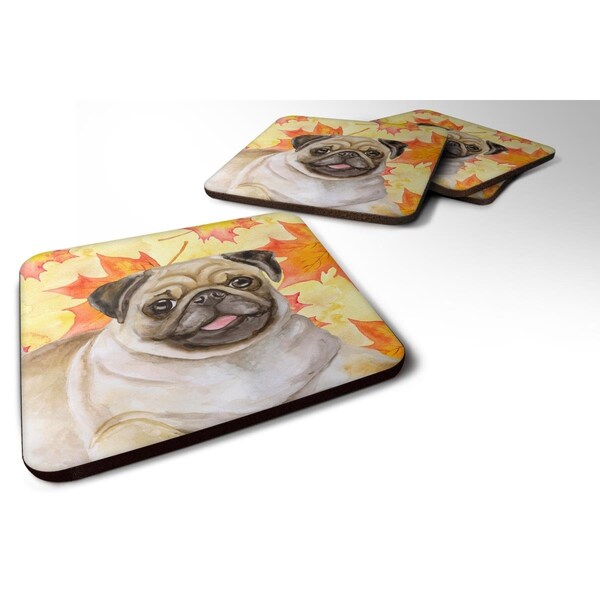 Carolines Treasures Fawn Pug Fall Foam Coaster, Set of 4 - BB9979FC
