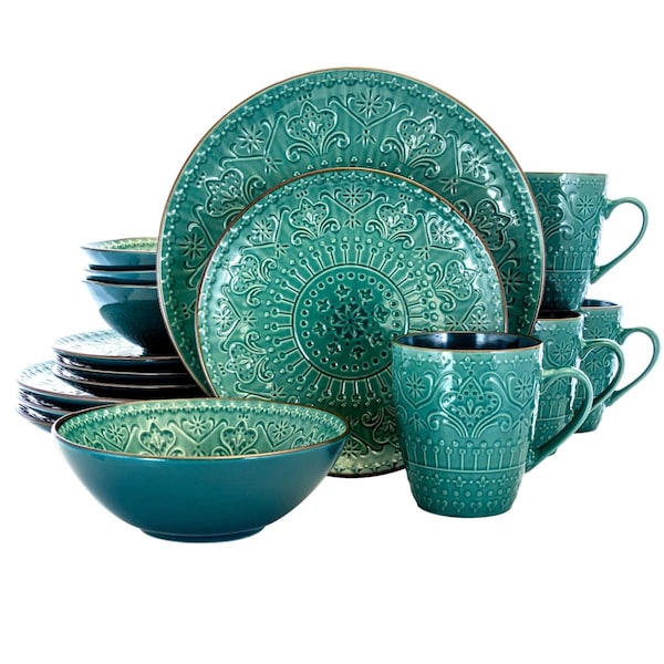 Elama Sea Foam Mozaic Luxurious Stoneware Dinnerware with Complete Setting for 4 - 16 Piece - EL-SEAFOAMMOZAIC