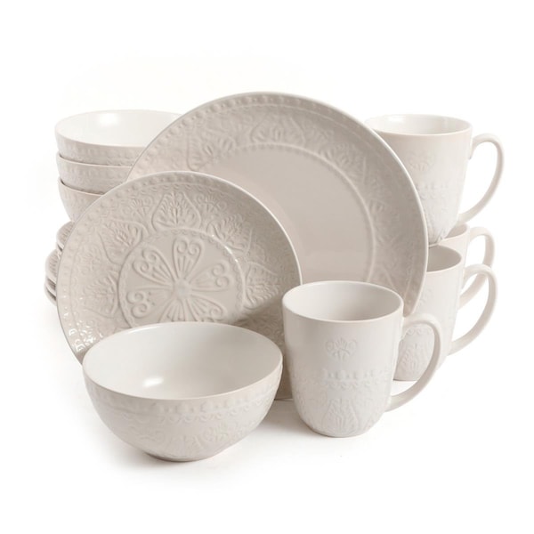 Gibson Elite Elite Milanto Stoneware Dinnerware Set Service for 4, Cream - 16 Piece - 124146.16