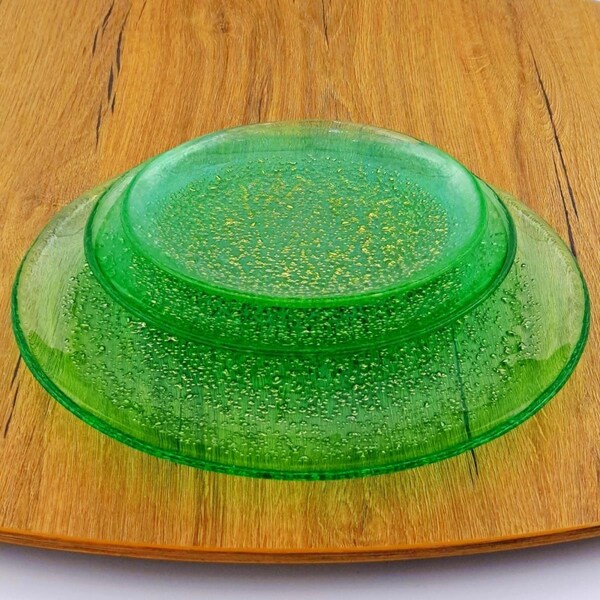 Red Pomegranate Collection Isla Dinner Plate Set, Emerald & Gold - 12 Piece - 0964-6
