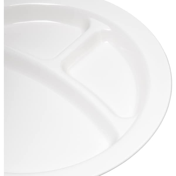 Carlisle Foodservice Polycarbon Rim 3-Comp Plate, 9", Wht, PK48 - PCD22002