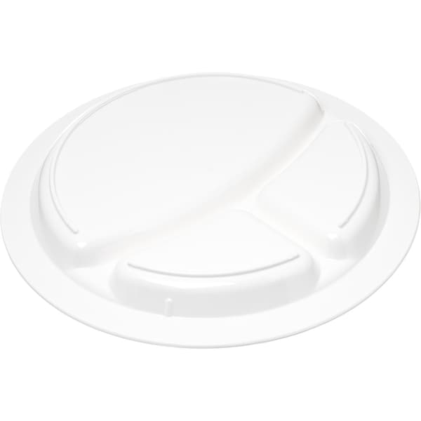 Carlisle Foodservice Polycarbon Rim 3-Comp Plate, 9", Wht, PK48 - PCD22002