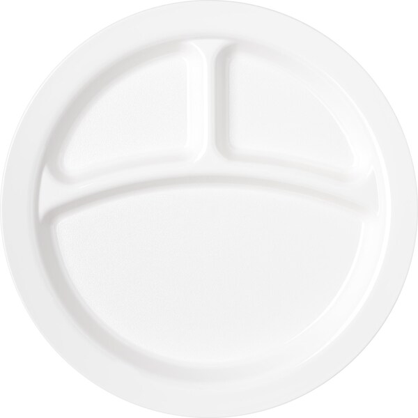 Carlisle Foodservice Polycarbon Rim 3-Comp Plate, 9", Wht, PK48 - PCD22002