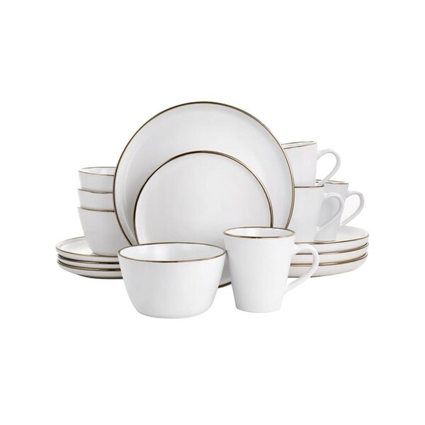 Elama Arthur Stoneware Dinnerware Set with Gold Rim - Matte White - 16 Piece - ELM-ARTHUR16
