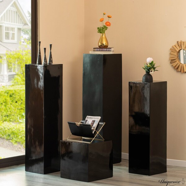 Uniquewise 51-Inch Black Fiberglass Pedestal Backdrop Stand - Stylish Flower or Cake Holder for - QI003858BK-51