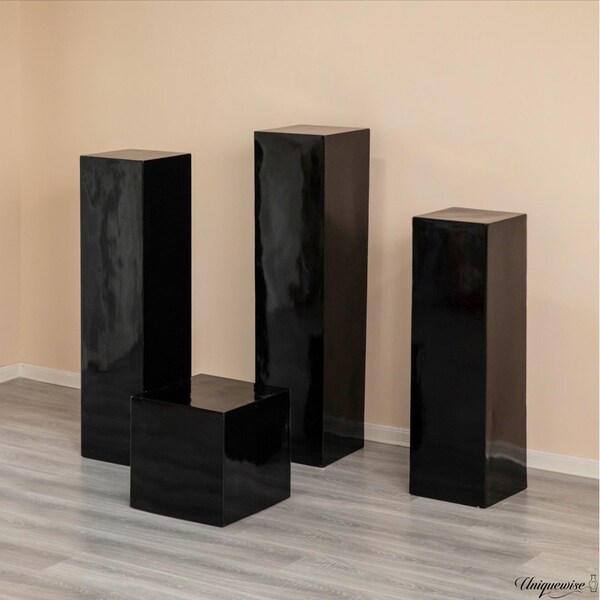 Uniquewise 51-Inch Black Fiberglass Pedestal Backdrop Stand - Stylish Flower or Cake Holder for - QI003858BK-51