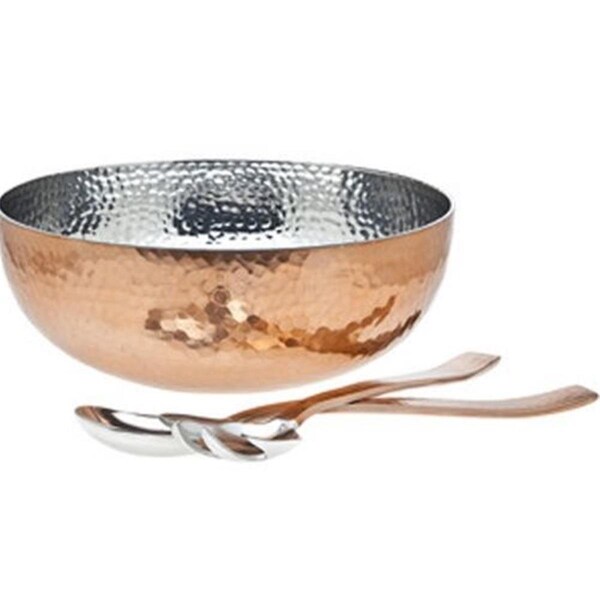 Starcrafts Stainless Steel Copper Plated Hammered Salad Bowl with 2 Server, 3 Piece - 92251